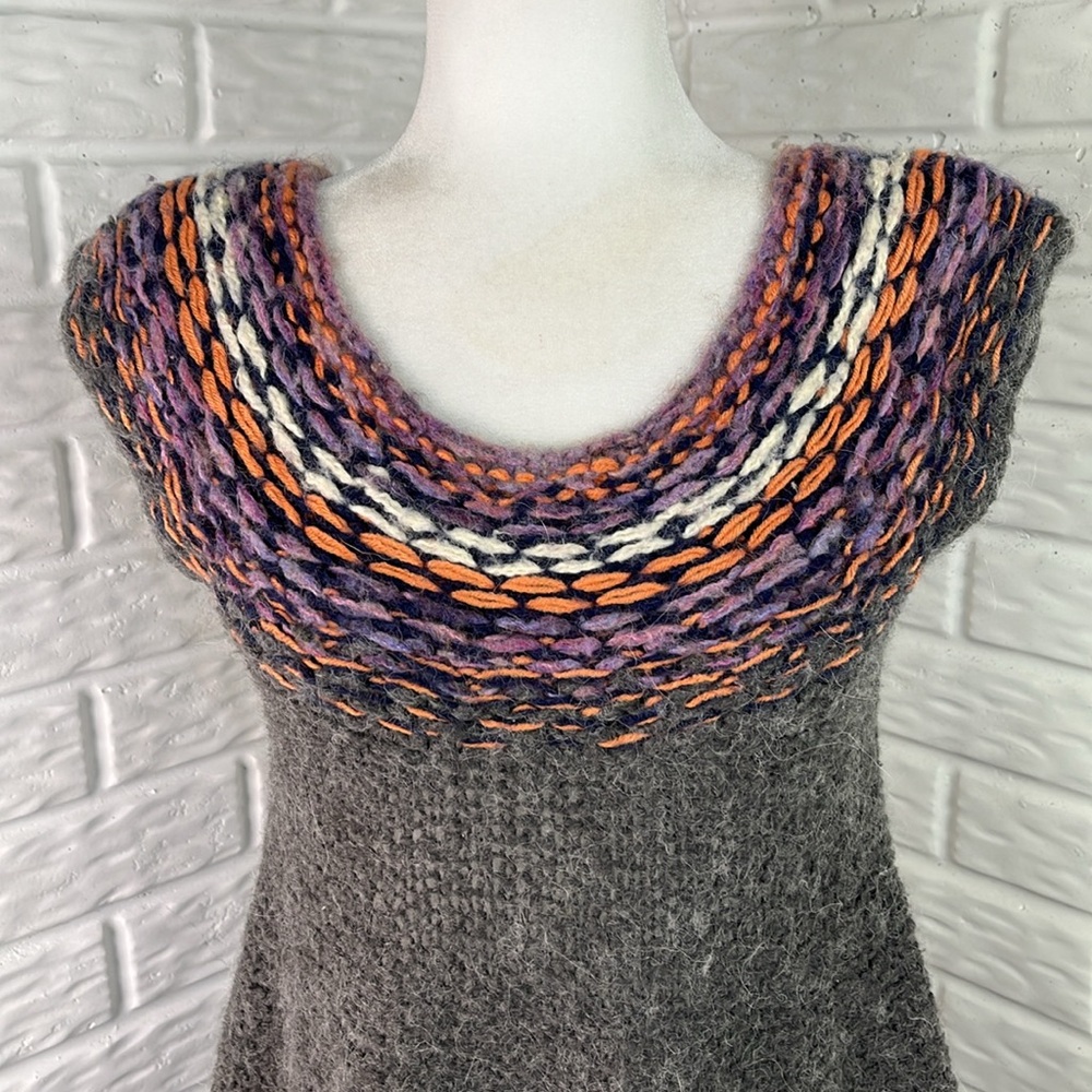 FREE PEOPLE ALPACA WOOL BLEND KNIT TUNIC DRESS GRAY PURPLE SCOOP NECK SIZE SMALL - Picture 3 of 12
